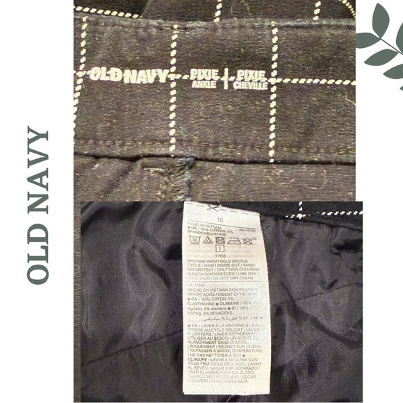 🛍️3/$40 OLD NAVY Pixie Ankle Pants Windowpane Check Pinstripe Black White Sz 16 - Picture 5 of 5